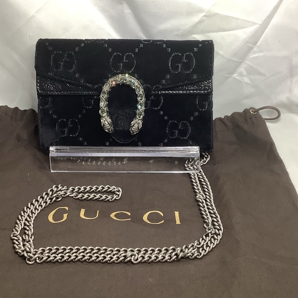 Gucci Black Shoulder Bag with Silver Chain